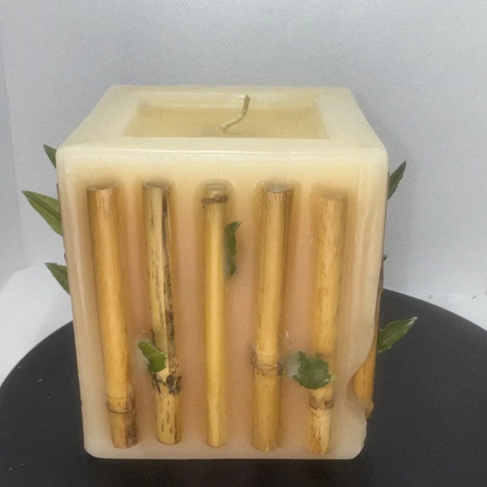 Bamboo Pillar Candle Wrapped Made In USA Square 4